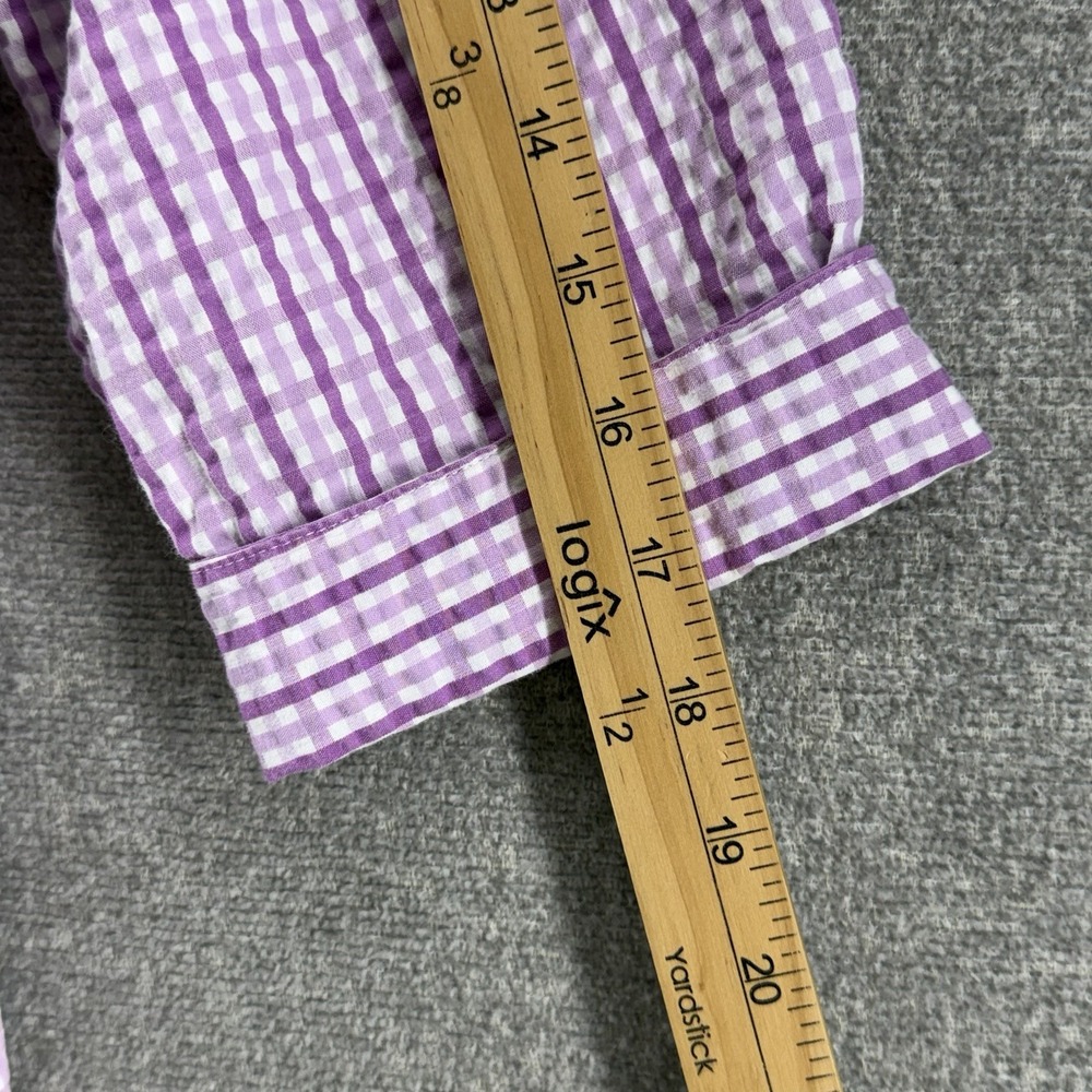 LL Bean Blouse Top Women Size XL Purple Check Seersucker 3/4 Sleeve Casual - Picture 4 of 7